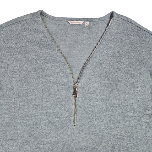 Soft Surroundings Valentina Pale Green Dusty Sage V-Neck Zip Sweater Slub Jersey - Picture 5 of 10